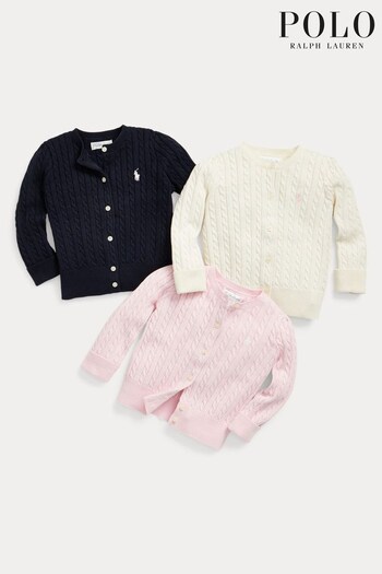 Polo Ralph Lauren Baby Pink Knitted Cardigan 3 Pack (423443) | £95