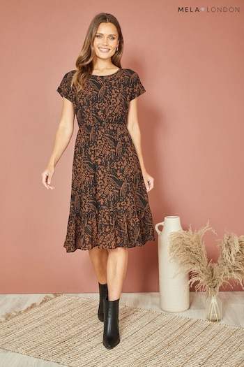 Mela Brown/Black Leaf Print Relaxed Fit Skater Dress (423479) | £40