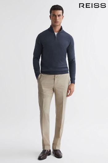 Reiss Eclipse Blue Blackhall Merino Wool Half-Zip Funnel Neck Jumper (423521) | £98