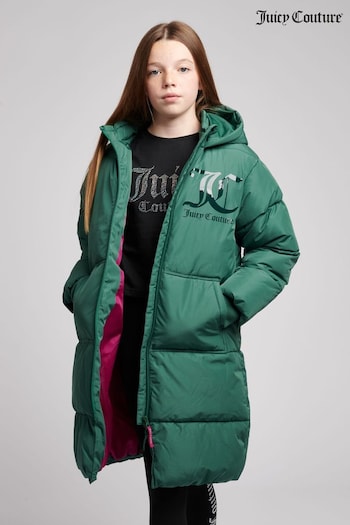 Juicy Couture Girls Green Longline Puffer Coat (423539) | £120 - £156