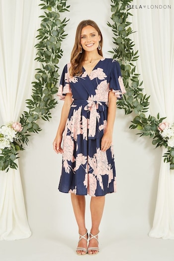 Mela Blue Blossom Print Wrap Skater Dress (423551) | £40