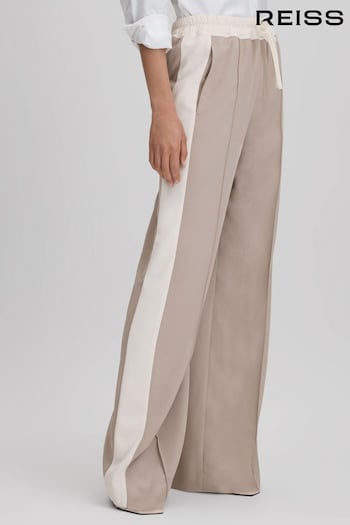 Reiss Mink Neutral May Wide Wide Leg Contrast Stripe Drawstring Trousers (423595) | £138