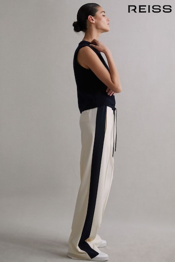 Reiss Cream May Wide Wide Leg Contrast Stripe Drawstring 2-7 Trousers (423597) | £138