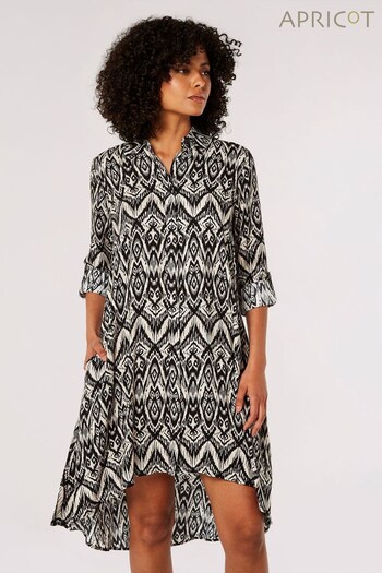 Apricot Black Diamond Print High Low Shirt Dress (423643) | £35