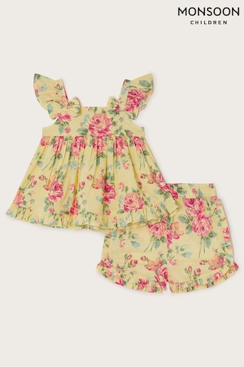 Monsoon Yellow Baby Floral Top and Shorts Set (423742) | £24 - £28