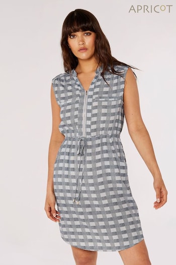 Apricot Blue Check 2 Pocket Zip Tie Midi Dress (423904) | £29