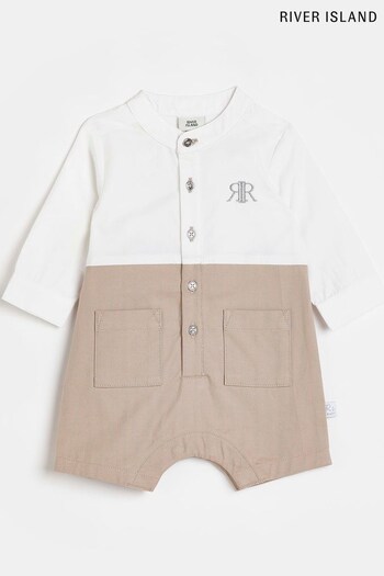 River Island Brown Baby Boys Grandad Collar Bodysuit (424226) | £22