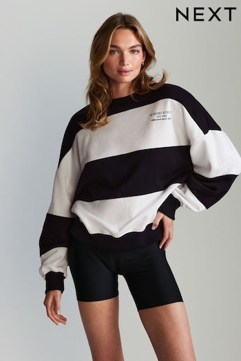 Black White Relaxed Fit Heavyweight Graphic Paris Slogan Stripe Sweatshirt (424423) | £30