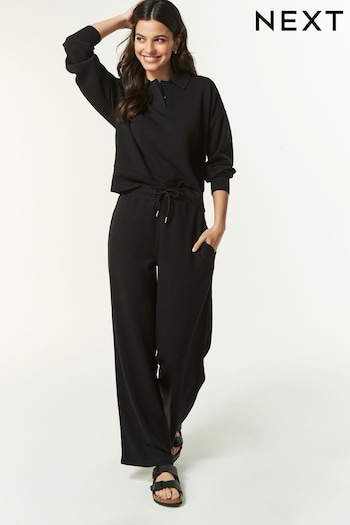 Black Slinky Soft Touch Wide Leg Smart Track Trousers (424676) | £36