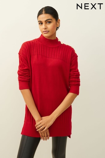 Red Gold Button Longline Cosy Jumper (424731) | £30