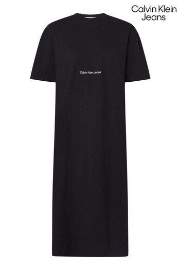 Calvin Klein Jeans Black Institutional Long T-Shirt Dress (424841) | £65