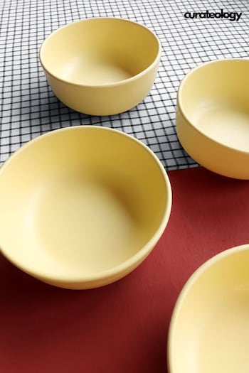 Curateology Set of 4 Canary Yellow LoHo Reactive Glaze Cereal Bowls (424925) | £55