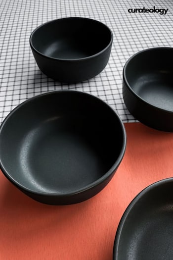 Curateology Set of 4 Charcoal LoHo Reactive Glaze Cereal Bowls (424949) | £55