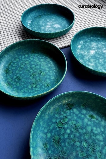 Curateology Set of 4 Forest Green LoHo Reactive Glaze Pasta Bowls (424959) | £59