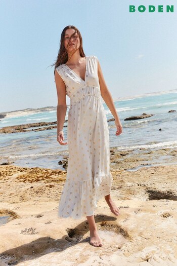 Boden White Smocked Jersey Maxi Dress (425434) | £90
