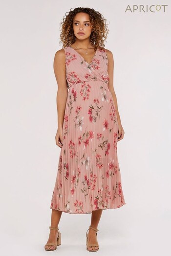 Apricot Pink Multi Botanical Garden Pleated Dress (425684) | £45
