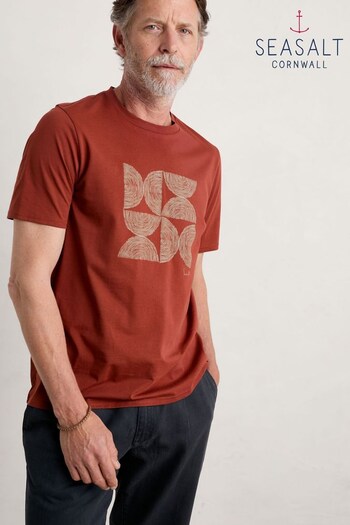 Seasalt Red Cornwall Mens Midwatch Organic Cotton T-Shirt (425962) | £30