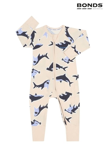 Bonds Natural Shark Print Zip Sleepsuit (426058) | £22