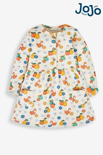 JoJo Maman Bébé Stone Fox & Fruit Print Button Front Dress (426157) | £23.50