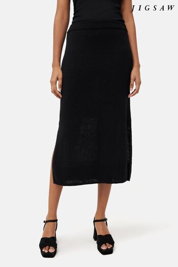 Jigsaw Linen Slub Knitted Black Skirt (426371) | £125