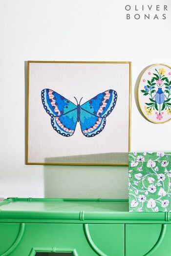 Oliver Bonas Blue Beaded Butterfly Blue Wall Art (426385) | £80