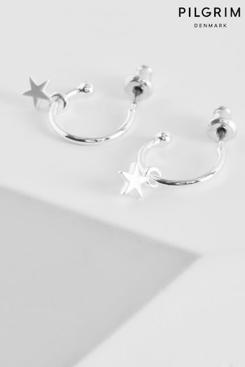 PILGRIM Silver Plated Recycled Ava Hoop Earrings with Star Drop (426840) | £13