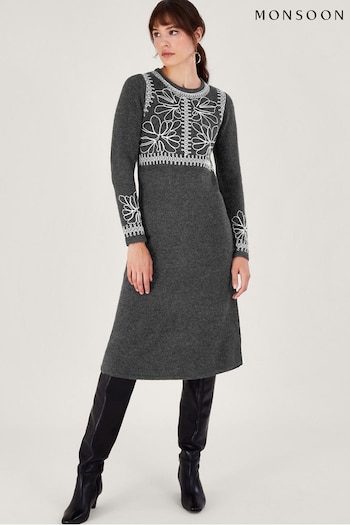 Monsoon Grey Cora Cornelli Dress (426912) | £95