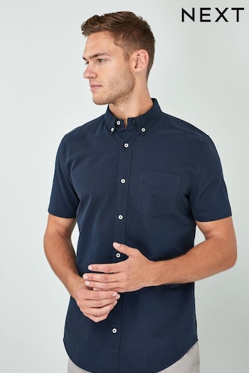 Navy Mens Regular Fit Short Sleeve Oxford Shirt (427114) | £22