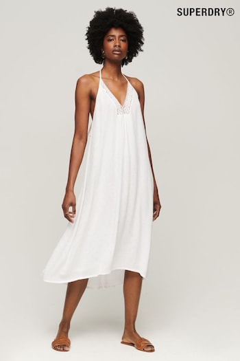 SUPERDRY White Lace Halter Neck Midi Dress (427254) | £50