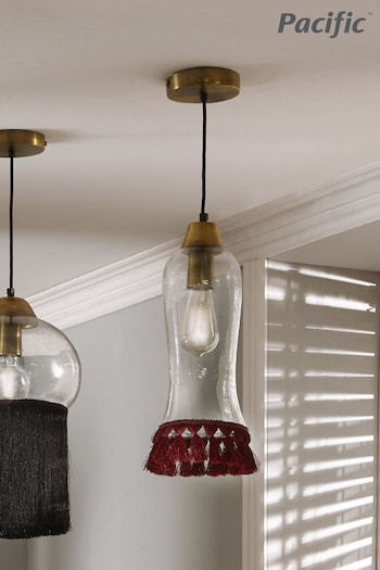Pacific Clear Clear Glass and Red Organic Tassel Ceiling Light Pendant (427372) | £100