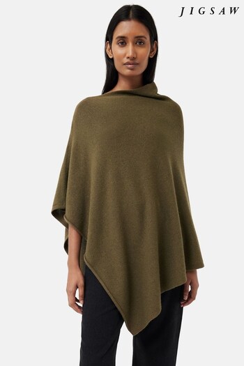 Jigsaw Green Wool Blend Poncho with Cashmere (427469) | £110