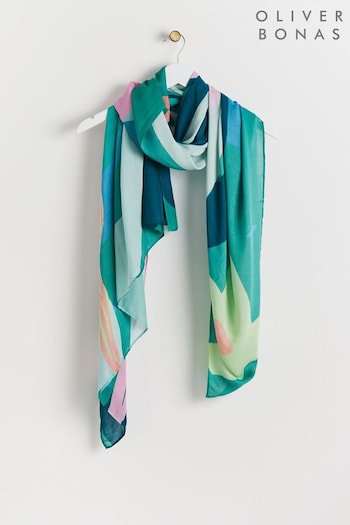 Oliver Bonas Green Abstract Flowers Lightweight Scarf (427637) | £30
