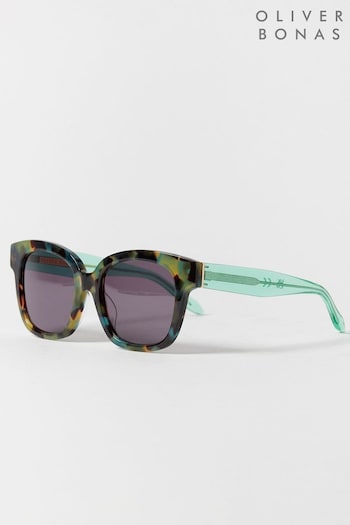 Oliver Bonas Green Faux Fur Tortoiseshell Round Acetate JUDE Sunglasses (427695) | £60
