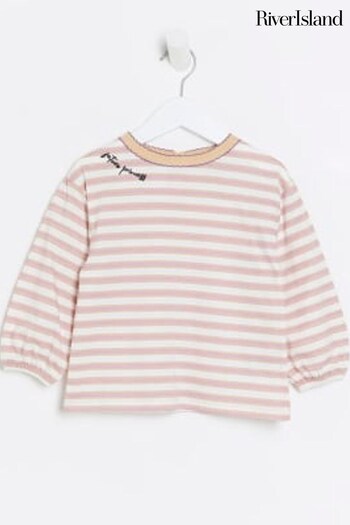 River Island Cream Girls Ecru Textured Stripe T-Shirt (427739) | £14