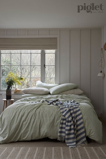 Piglet in Bed Pear Gingham 100% Cotton Duvet Cover (427802) | £89 - £129