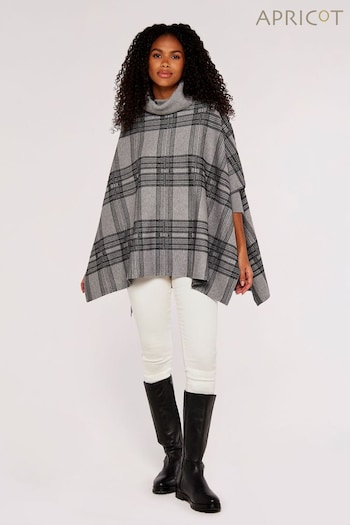 Apricot Grey Check Knitted Roll Neck Poncho (427805) | £45