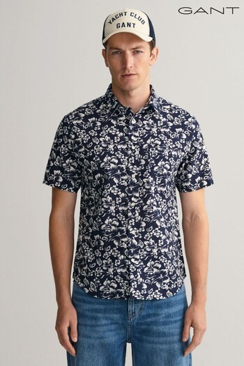 GANT Regular Fit Blue Floral Cotton Linen Shirt (427831) | £95