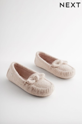 Neutral Knitted Bow Moccasin Slippers (427842) | £22