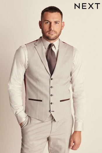 Neutral Trimmed Herringbone Suit Waistcoat (427916) | £45