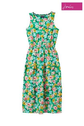 Joules Green Elasticated Waist Long Line Dress (428055) | £25