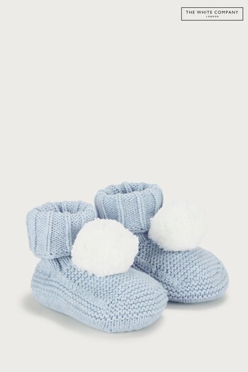 The White Company Blue Knitted Pom Pom Booties (428058) | £18