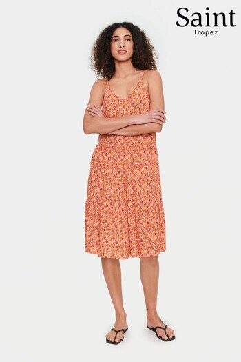 Saint Tropez Orange Eda Knee Length V-Neck Slip Dress (428316) | £50