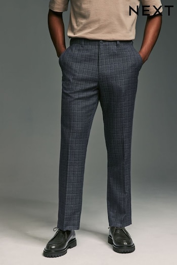 Grey Regular Fit Trimmed Check Smart Trousers (428448) | £40