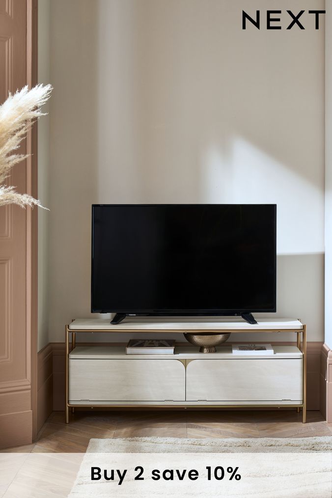 White oak floating outlet corner tv stand