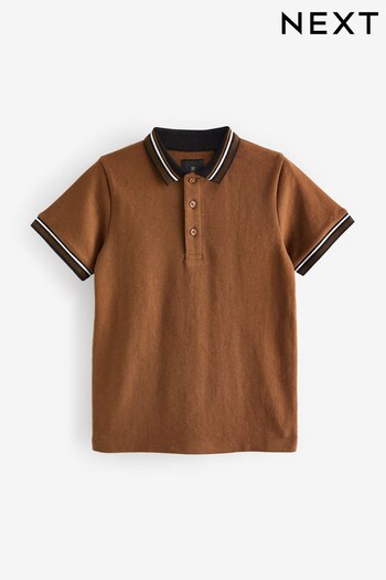 Tan Brown Jacquard Short Sleeve Polo Shirt (3-16yrs) (428989) | £12 - £17