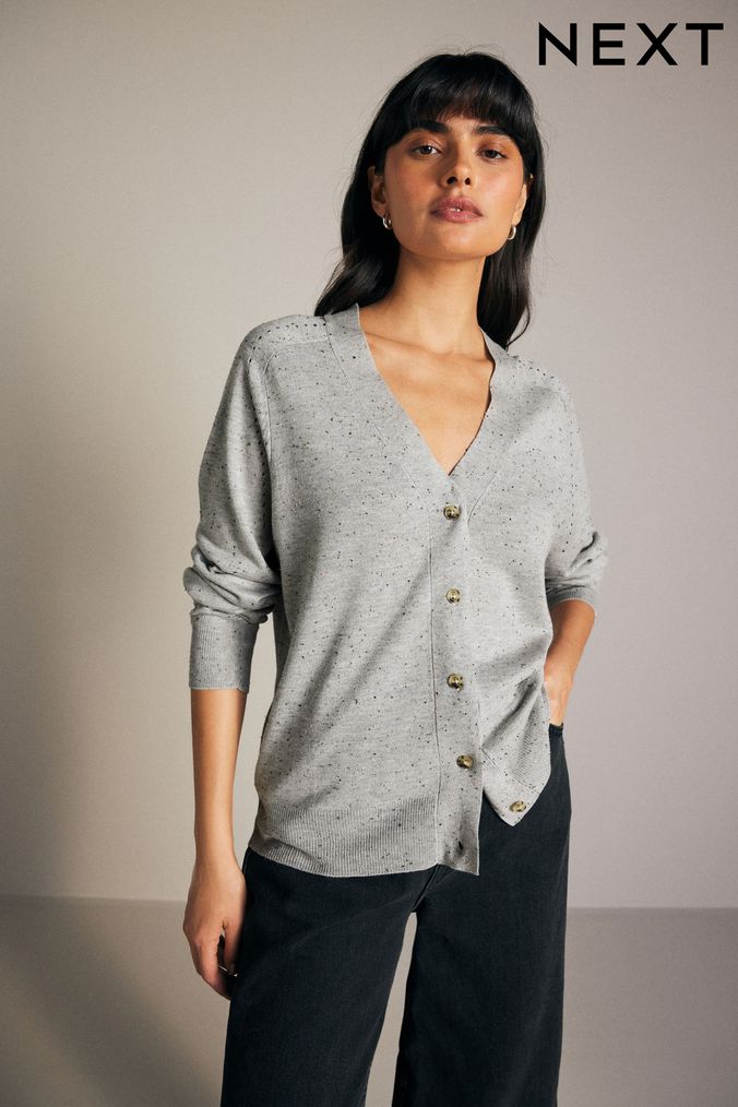 Grey button cardigan women's online