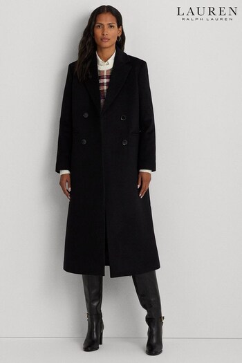Lauren Ralph Lauren Black Double Breasted Wool Blend Coat (429040) | £439
