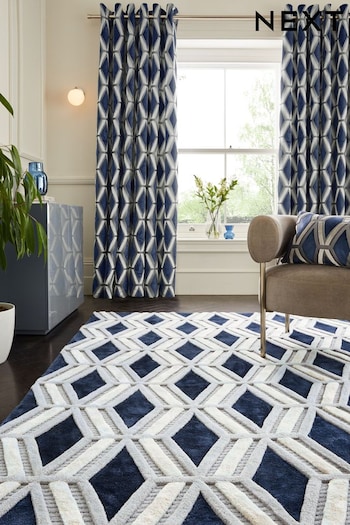 Navy Blue Collection Luxe Geometric Cut Rug (429270) | £120 - £300
