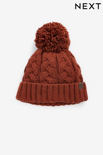 Rust Brown Knitted Cable Pom Hat (1-16yrs) (429437) | £6 - £10