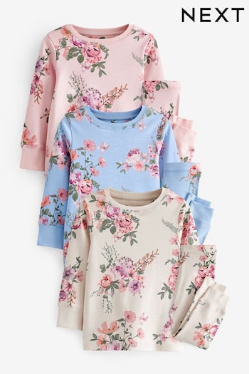 Pink/Blue/Ecru Cream Floral Pyjamas 3 Pack (9mths-16yrs) (429571) | £26 - £37